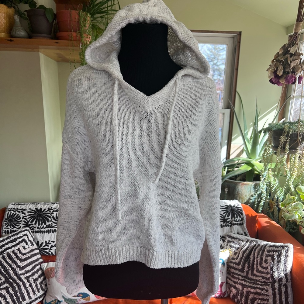 Really cute hooded sweater in a white/grey color, size Small